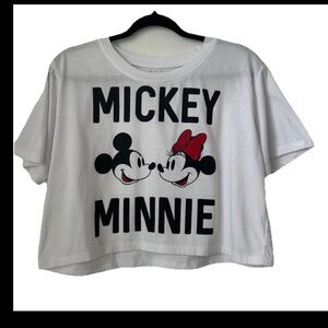 Disney Mickey and Minnie Mouse Faces and Text Crop Top Tee White Size L (0499)